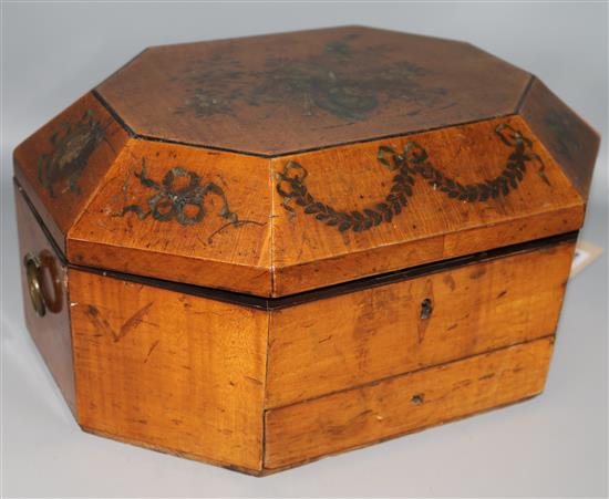 A George III painted and decorated satinwood work box